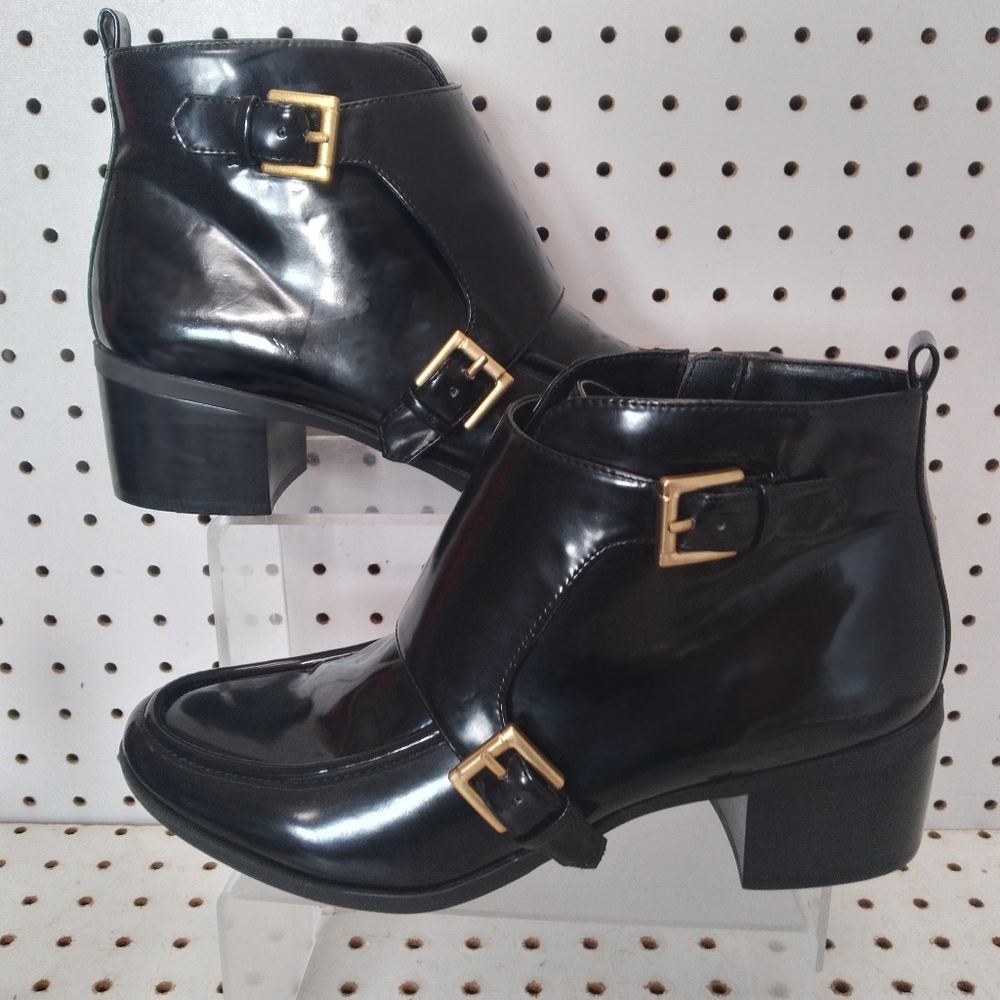 Anne Klein| Black Shoes | Women Patent Buckle Accent 2" Low Chunky Block Heel - Picture 4 of 12